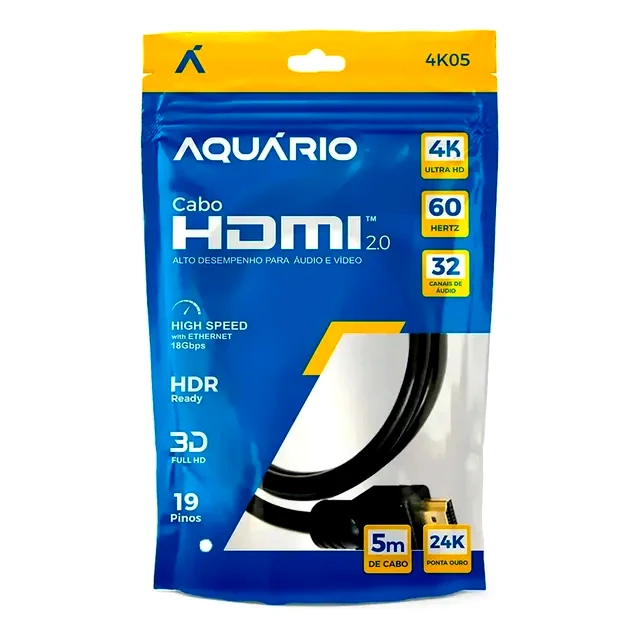 Cabo HDMI Aquário 2.0 4K 5m